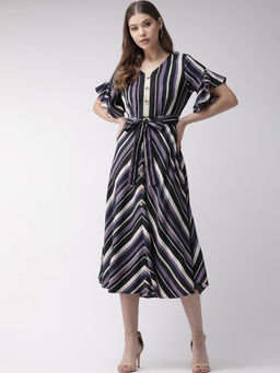 Twenty Dresses by Nykaa Fashion - Multi-Color Living For Stripes Midi Dress