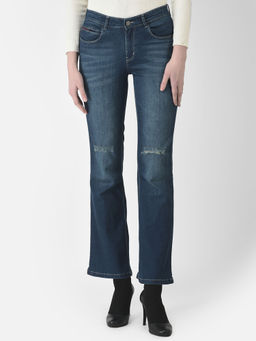 CRIMSOUNE CLUB - Women Blue Wide Leg Distressed Jeans