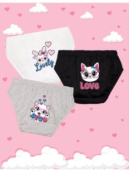 Nusyl - Girls White-Black and Grey Cute Cat-Bunny Printed Panties (Pack of 3)