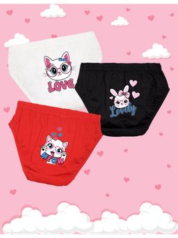 Nusyl - Girls White-Black and Red Cat- Bunny Printed Panties (Pack of 3)