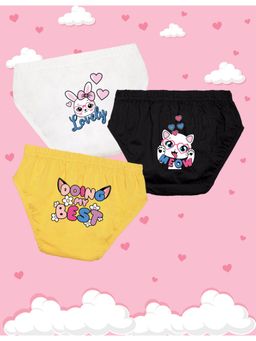 Nusyl - Girls White-Black and Yellow Cat-Lovely Bunny Printed Panties (Pack of 3)