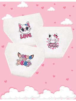 Nusyl - Girls White Cat Face-Text Printed Panties (Pack of 3)