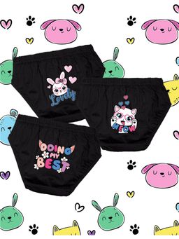 Nusyl - Girls Black Cat-Lovely Bunny Printed Panties (Pack of 3)