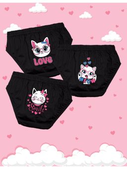 Nusyl - Girls Black Cute Kitty Printed Panties (Pack of 3)