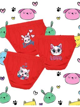 Nusyl - Girls Red Cute Cat- Bunny Printed Panties (Pack of 3)