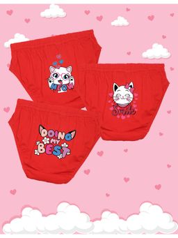 Nusyl - Girls Red Cute Cat Printed Panties (Pack of 3)