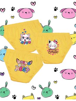 Nusyl - Girls Yellow Cute Cat Printed Panties (Pack of 3)
