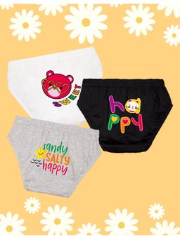 Nusyl - Girls White-Black and Grey Sweet Bear-Happy Printed Panties (Pack of 3)