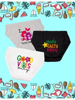 Nusyl - Girls Grey-Black and White Printed Panties (Pack of 3)