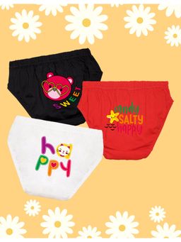 Nusyl - Girls Black-Red and White Sweet Bear-Happy Printed Panties (Pack of 3)