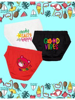 Nusyl - Girls White-Black and Red Bear-Good Vibes Printed Panties (Pack of 3)