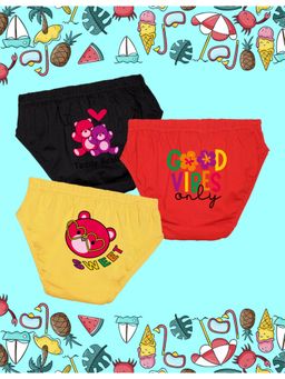 Nusyl - Girls Black-Red and Yellow Teddy Printed Panties (Pack of 3)