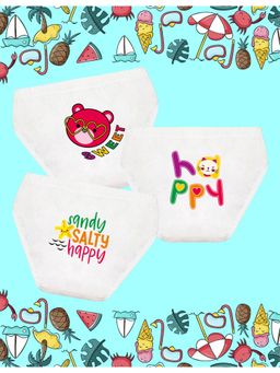 Nusyl - Girls White Sweet Bear-Happy Printed Panties (Pack of 3)