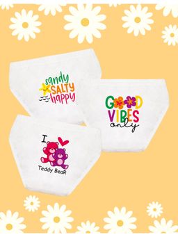Nusyl - Girls White Cute Teddy Printed Panties (Pack of 3)