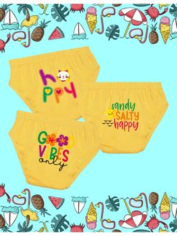 Nusyl - Girls Yellow Good Vibes Printed Panties (Pack of 3)