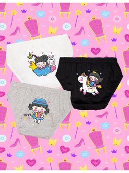 Nusyl - Girls White-Black and Grey Cute-Unicorn Printed Panties (Pack of 3)
