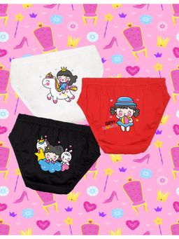 Nusyl - Girls White-Red and Black Cute-Unicorn Printed Panties (Pack of 3)