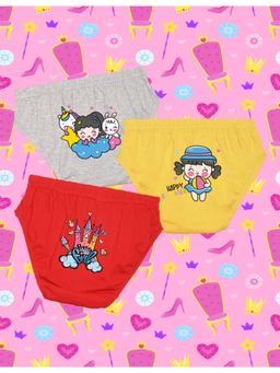 Nusyl - Girls Grey-Yellow and Red Magical Princess Printed Panties (Pack of 3)