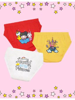 Nusyl - Girls Red-Yellow and White Lovely Little Princess Printed Panties (Pack of 3)