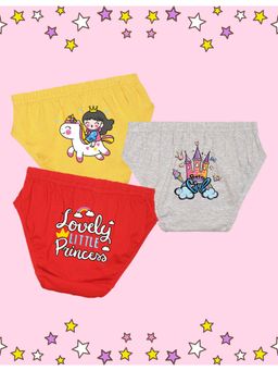 Nusyl - Girls Yellow-Grey and Red Unicorn Magic Printed Panties (Pack of 3)