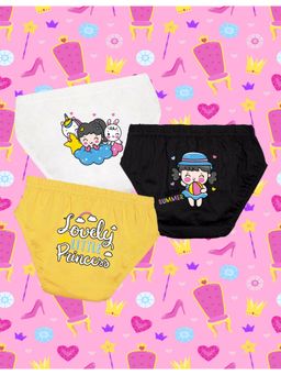 Nusyl - Girls White-Black and Yellow Happy Summer Printed Panties (Pack of 3)