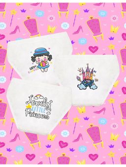 Nusyl - Girls White Princess Castle Printed Panties (Pack of 3)