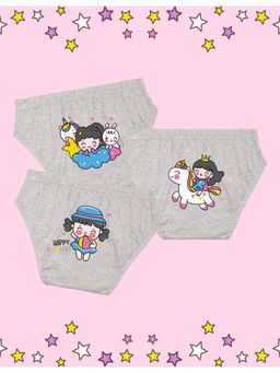 Nusyl - Girls Grey Cute-Unicorn Printed Panties (Pack of 3)