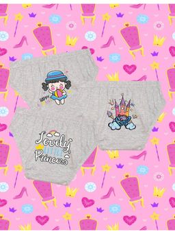 Nusyl - Girls Grey Princess Castle Printed Panties (Pack of 3)