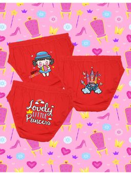 Nusyl - Girls Red Princess Castle Printed Panties (Pack of 3)