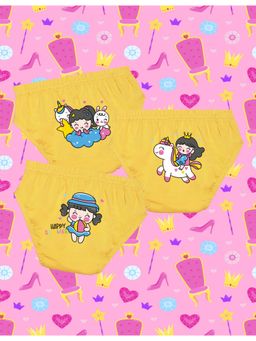 Nusyl - Girls Yellow Cute-Unicorn Printed Panties (Pack of 3)