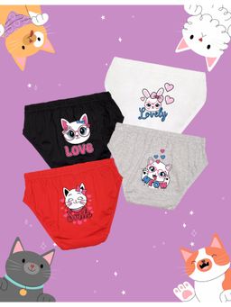 Nusyl - Girls White-Black and Grey-Red Printed Panties (Pack of 4)