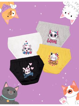 Nusyl - Girls Grey-White and Yellow-Black Printed Panties (Pack of 4)