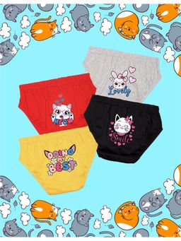 Nusyl - Girls Grey-Red and Black-Yellow Printed Panties (Pack of 4)