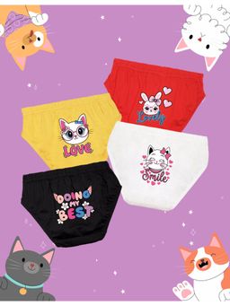 Nusyl - Girls Red-Yellow and White-Black Printed Panties (Pack of 4)