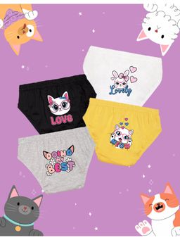 Nusyl - Girls White-Black and Yellow-Grey Cute Printed Panties (Pack of 4)