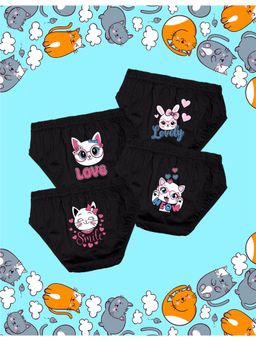 Nusyl - Girls Black Cat Face Text Printed Panties (Pack of 4)