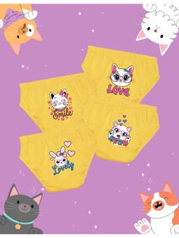 Nusyl - Girls Yellow Cat Face Text Printed Panties (Pack of 4)