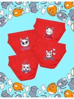 Nusyl - Girls Red Cat Face Text Printed Panties (Pack of 4)