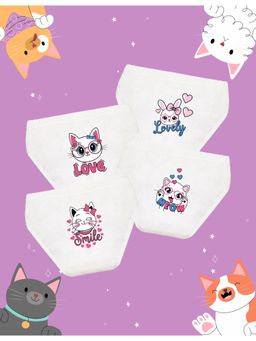 Nusyl - Girls White Cat Face Text Printed Panties (Pack of 4)