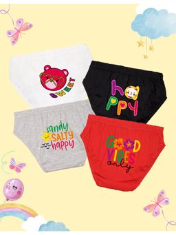 Nusyl - Girls White-Black and Grey-Red Printed Panties (Pack of 4)