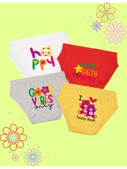 Nusyl - Girls White-Red and Grey-Yellow Printed Panties (Pack of 4)