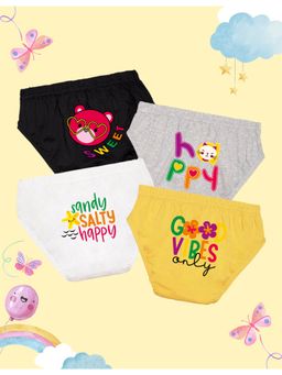 Nusyl - Girls Black-Grey and White-Yellow Printed Panties (Pack of 4)