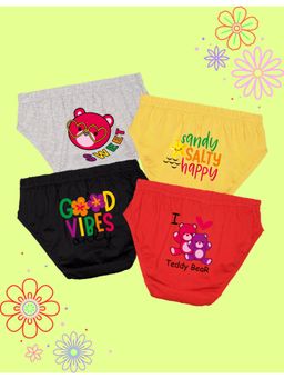 Nusyl - Girls Grey -Yellow and Black-Red Printed Panties (Pack of 4)