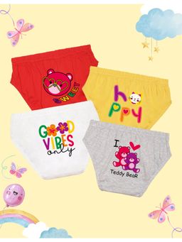 Nusyl - Girls Red-Yellow and White-Grey Printed Panties (Pack of 4)