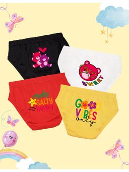Nusyl - Girls Black-White and Red-Yellow Printed Panties (Pack of 4)