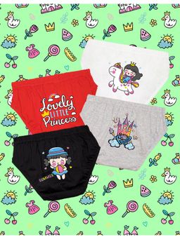 Nusyl - Girls White-Red and Grey-Black Princess Castle Printed Panties (Pack of 4)