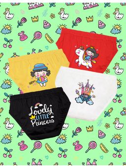 Nusyl - Girls Red-Yellow and White-Black Princess Castle Printed Panties (Pack of 4)