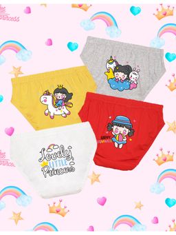 Nusyl - Girls Grey-Yellow and Red-White Printed Panties (Pack of 4)