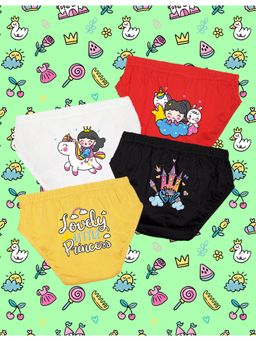 Nusyl - Girls Red-White and Black-Yellow Printed Panties (Pack of 4)