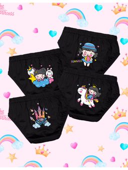 Nusyl - Girls Black Princess Unicorn Magic Printed Panties (Pack of 4)